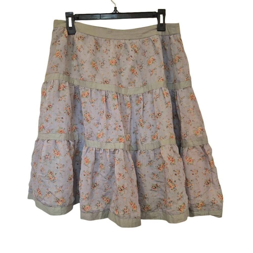 Bella Bird Women's Gray & Peach Rayon/Nylon Floral Lined Tiered Skirt
